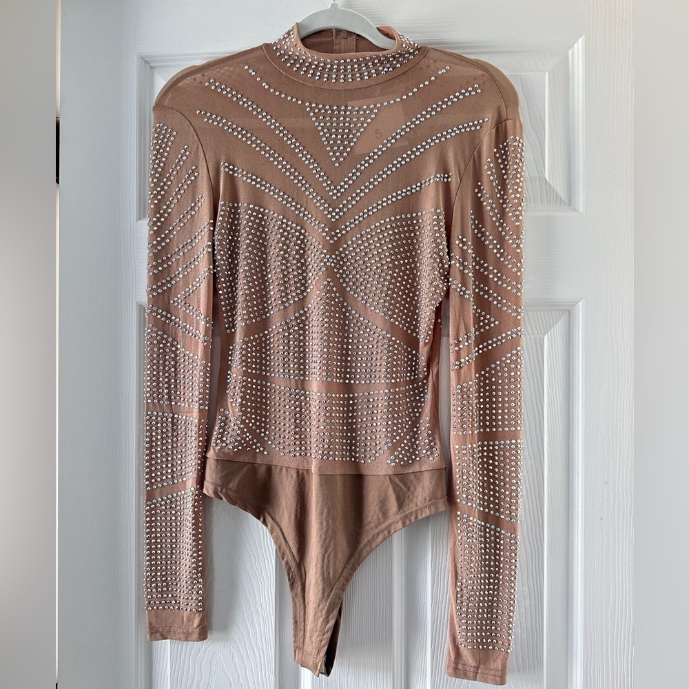 Rhinestone nude bodysuit size SMALL NWT